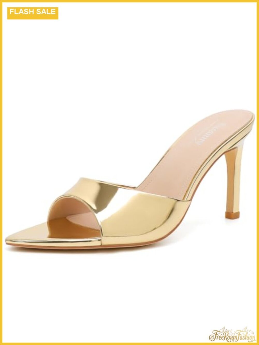 Women's Mule Heels Pointed Open Toe Slip On Stiletto Sandals Faux Leather
